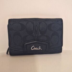 Coach Signature C Black Fabric And Leather Trifold PROJECT Wallet 6 X 4 GUC